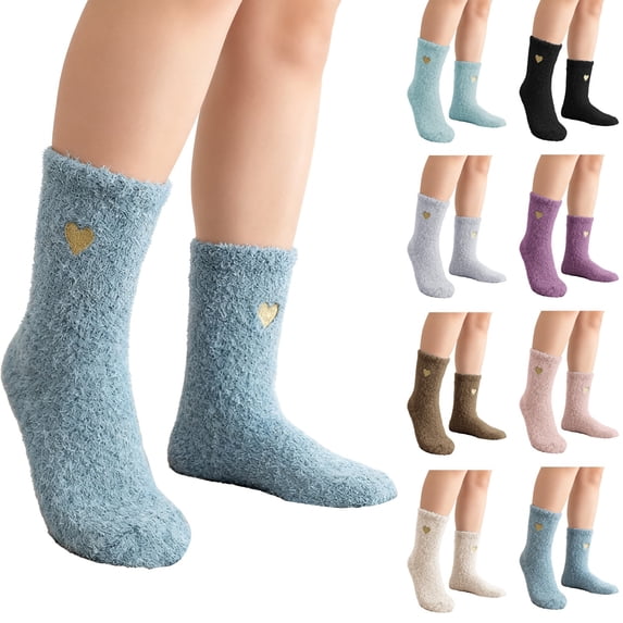 CNEJRHG 1Pair Love Heart Printed Plush Fuzzy Crew Socks for Women,Soft Mid Tube Floor Coral Fleece Sock,Womens Winter Warm Sleeping Stockings Home Plush Slipper Socks Beige