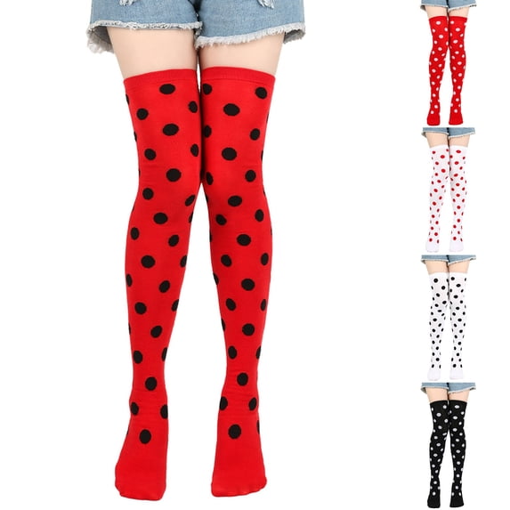 CNEJRHG 1Pair Polka Dots Printed Over The Knee Socks for Women, Thigh High Long Boot Stockings for Women, Festival Dress Up Cotton Socks Christmas Gift Beige