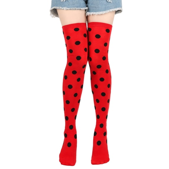 CNEJRHG 1Pair Polka Dots Printed Over The Knee Socks for Women, Thigh High Long Boot Stockings for Women, Festival Dress Up Cotton Socks Christmas Gift Watermelon Red