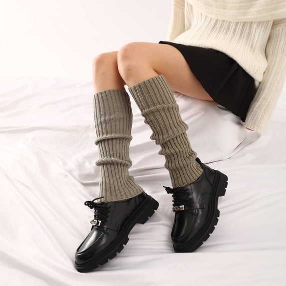 CNEJRHG 1Pair Ribbed Knit Leg Warmers For Women Solid Color Slouchy Mid Calf Crochet Long Boot Socks Covers Winter Thermal Foot Warmers Stockings for Daily Party Dance Sports Light Ashy