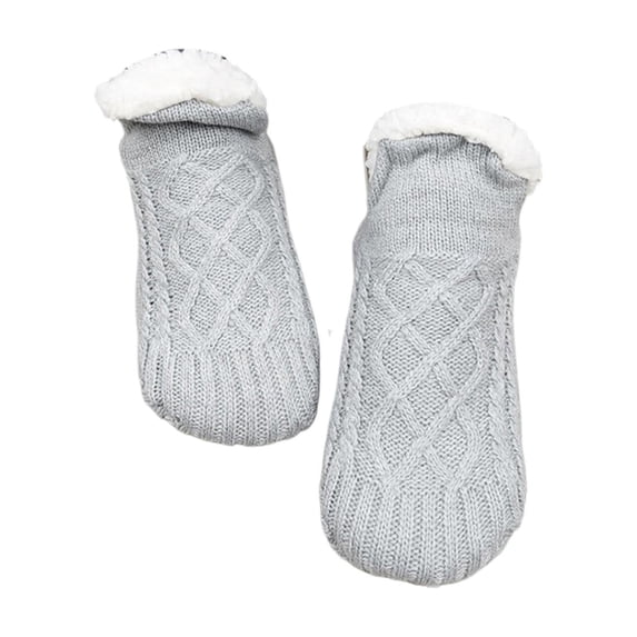 CNEJRHG 1Pair Women Cable Knit Fleece Lined Ankle Socks with Grips Sherpa Lined Warm Cozy Non Slip Grip Floor Socks Fluffy Cuff Winter Sleeping Home Socks Grey