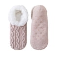 thumbnail image 1 of CNEJRHG 1Pair Women Double Layer Cable Knit Sherpa Fleece Lined Slipper Socks, Full Sole Anti-Slip Silicone Floor Ankle Socks, Extra Warm Winter Plush Cuff Thermal House Lounge Crew Socks Khaki, 1 of 3