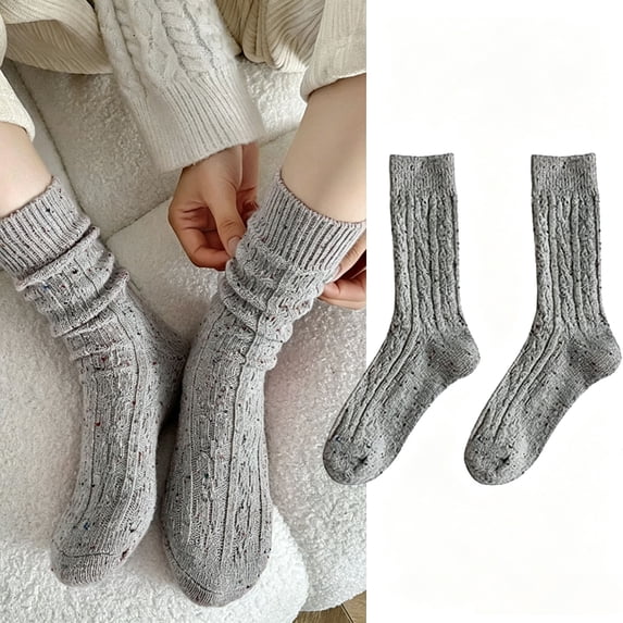 CNEJRHG 1Pair Women's Speckled Yarn Crew Socks Loose Tube Cushioned Ribbed Knit Thick Thermal Autumn Winter Mid Calf Plain Color Cotton Socks Z6 Light Ashy 1x