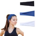 thumbnail image 1 of CNEJRHG 3 Packs Women's Plain Color Wide Sport Headbands Non-Slip Elastic Yoga Headbands for Running & Gym Sweat-Wicking Workout Stretch Hair Bands, 9" x 3.7" Black&Blue&White 3x, 1 of 6