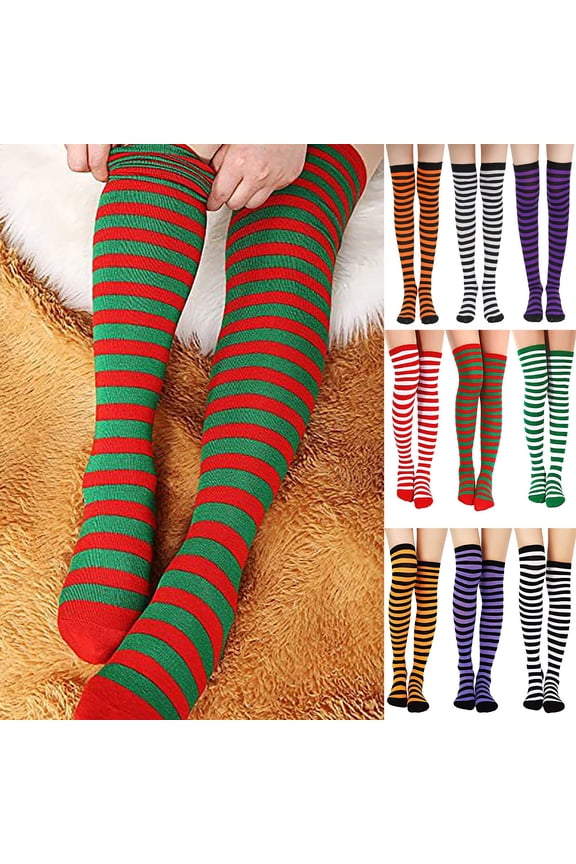 3Pairs Striped Long Boot Socks for Women Winter Fall Over The Knee Socks Warm Cozy Soft Thick Thigh-High Women Festival Dress Up Stretchy Stocking Hot Pink