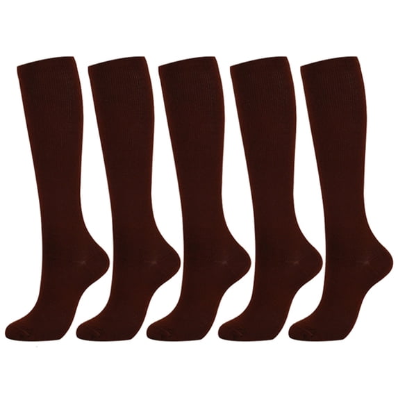 CNEJRHG 5 Pairs Vertical Rib Sock Compression Socks Knee High Arch Support Stockings for Men Women Slimming Half Tube Casual Crew Socks Coffee S