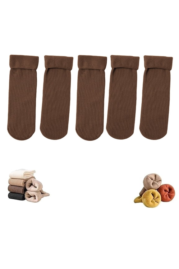 5 Pairs Winter Thick Fleece Socks For Women Warm Mid Calf Socks Unisex Warm Double-layer Thickened Fleece Cozy Non Slipper Socks For Home & Outdoor Wear Coffee