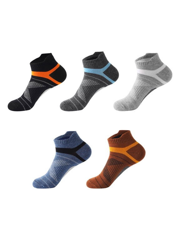 5Pairs Compression Crew Socks For Men Cotton Color Block Cushioned Athletic Running Socks for Adult Unisex Sports Training Mid-Calf Socks Multicolor#3
