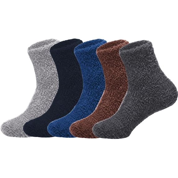 CNEJRHG 5Pairs Coral Velvet Mid Calf Socks for Women Men Fuzzy Fleece Boot Crew Stockings Unisex Autumn Winter Warm Thermal Lounge Cozy Ultra Mid Tube Socks Multicolor#4