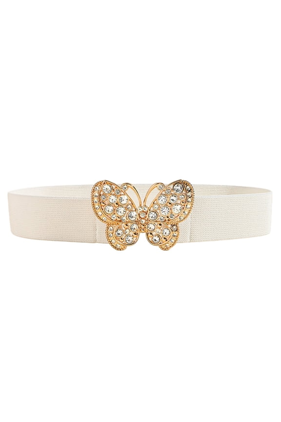Metal Butterfly Buckle Belt For Women Retro Clasp Cinch Buckle Stretch Waistband Elastic Waist Jeans Dress Accessories Beige