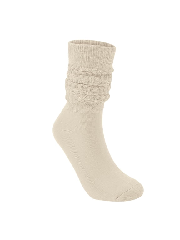 Mid‑Calf Slouch Stacked Socks for Women Men Thermal Socks Winter Warm Cozy Elastic Ribbed Cuffs Yoga Fitness Crew Socks Beige