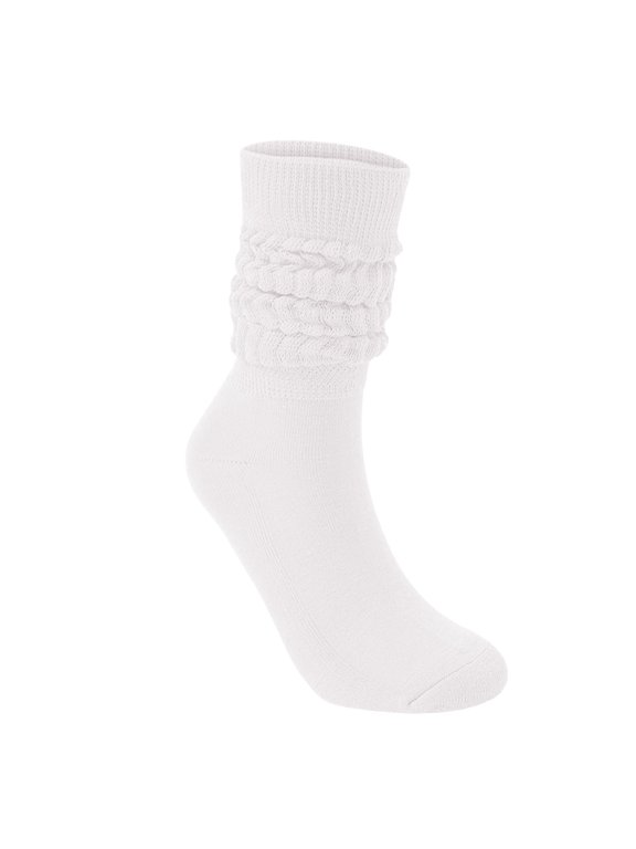 Mid‑Calf Slouch Stacked Socks for Women Men Thermal Socks Winter Warm Cozy Elastic Ribbed Cuffs Yoga Fitness Crew Socks White