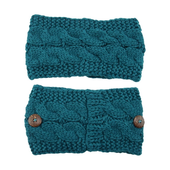 CNEJRHG Women's Chunky Knit Headband with Button Warm Winter Ear Protection Hairband Face Mask Knitted Headwrap for Cold Weather Blackish Green
