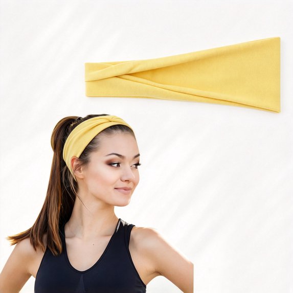 CNEJRHG Women's Plain Color Wide Sport Headbands Non-Slip Elastic Yoga Headbands for Running & Gym Sweat-Wicking Workout Stretch Hair Bands, 9" x 3.7" Yellow