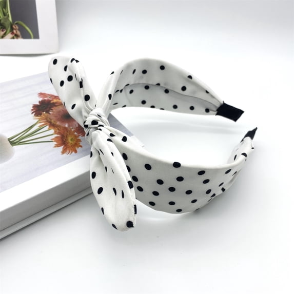 CNEJRHG Women's Polka Dot Bow Headbands 50s 80s outfits Hairband Elastic Non Slip Head Wrap Party Vintage Costume Hair Hoop White