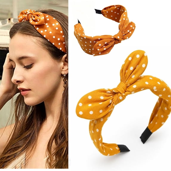 CNEJRHG Women's Polka Dot Bow Headbands 50s 80s outfits Hairband Elastic Non Slip Head Wrap Party Vintage Costume Hair Hoop Yellow