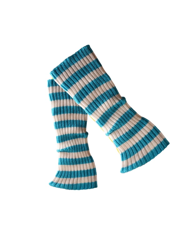 Womens Ribbed Knit Striped Leg Warmers Slouch Stackable Leg Socks Knee-High Autumn Winter Warm Dressing Party Thick Leg Sleeves Blue