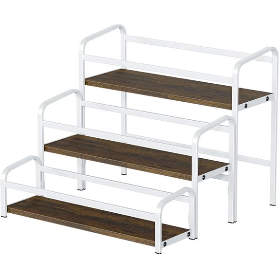 CNF Coffee Syrup Rack Organizer, Wine Racks, Spice Racks,3-Tier (Magnetic Connection) 12 Bottles Storage Shelves for Syrup Bottle Holder Stand for Coffee Bar, Kitchen Countertop, Rustic Brown & White