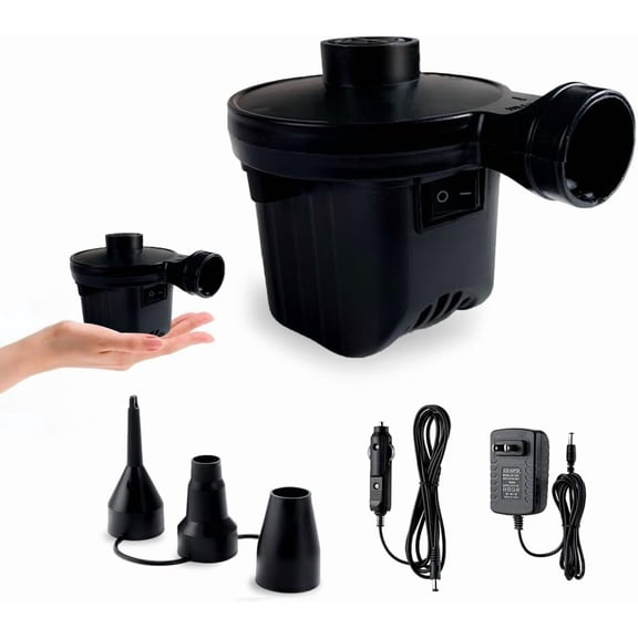 CNF Electric Air Pump,Portable Quick-Fill Air Pump,Air Mattress Pump with 3 Nozzles for Inflatable Boat, Air Mattress Beds,Swimming Ring.Compatible with Home and car Adapter (110VAC/12VDC)