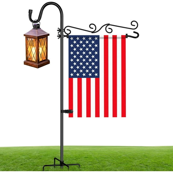 CNF Garden Flag Holder with Shepherds Hook,Double S Curve Design Garden Flag Stand with 5 Prong Base,Yard Flags Holder with Clip and Spring Stoppers (No Flags) for House,Yard Decorations Outdoor