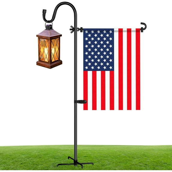 CNF Garden Flag Stand with Shepherd Hooks,50 In Garden Flag Holder with 5 Prong Base,Windproof Yard Flags Pole Holder with Clip and Spring Stoppers (No Flag) for Outside House,Lawn,Yard Decorations