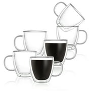 CNGLASS Insulated Espresso Glass Mugs 5.4oz, Clear Coffee Mugs Set of 6, Double Wall Glass Mug with Handle, Cappuccino, Latte, Tea Cups