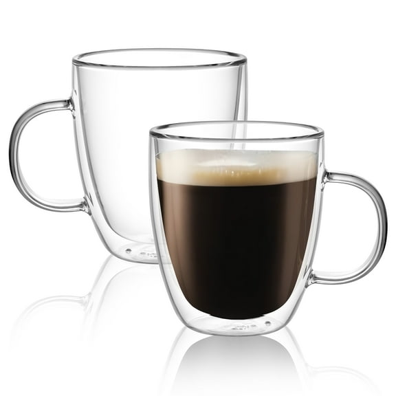 CNGLASS Large Double Wall Glass Coffee Mug 17 oz,Insulated Glass Coffee Cups with Handle,Set of 2