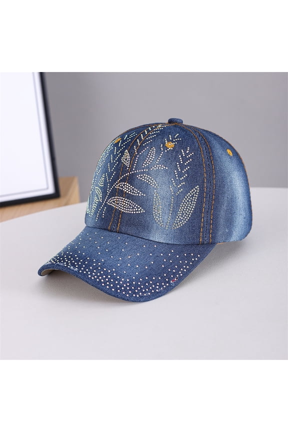 Under $5 Baseball Cap Cowboy Adjustable Size for Running Workouts and Outdoor Activities All Seasons Print Rhinestone Crystals Blue One Size