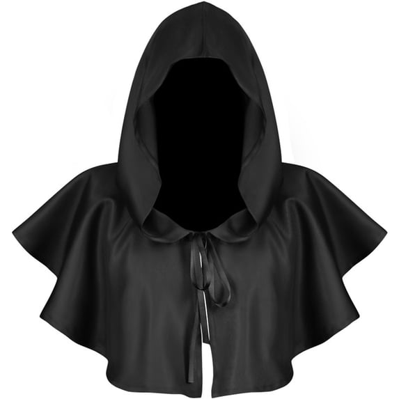 CNJKEHIUV Under 6$ Hot Sales Summer Sales Short Hooded Cape Cowl, Unisex Medieval Wizard Witch Cloak for Halloween Cosplay Renaissance Party Costume Accessory Black One Size