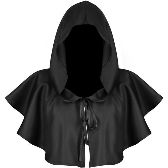 CNJKEHIUV Under 6$ Hot Sales Summer Sales Short Hooded Cape Cowl, Unisex Medieval Wizard Witch Cloak for Halloween Cosplay Renaissance Party Costume Accessory Black One Size
