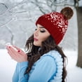 thumbnail image 1 of CNJKEHIUV Christmas Hat Under $3 Christmas Snowflake Knit Beanie With Pom Pom Warm Winter Hat, 1 of 6