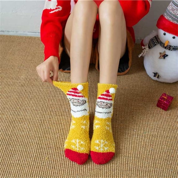 CNJKEHIUV Hot Sales Socks Under $1 Cute Fleece Crew House Socks, Soft Fuzzy Plush Lounge Socks with Cartoon Animal Print, Warm Cozy Mid‑Calf Indoor Sleeping Socks