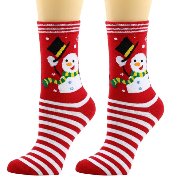CNJKEHIUV Hot Sales Socks Under $1 Womens Crew Socks Cotton Snowman Snowflake Bow Mid Calf Christmas Holiday Gift