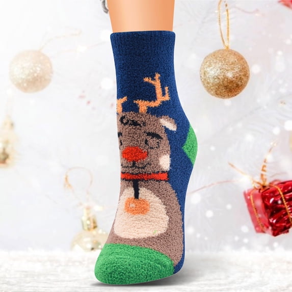 CNJKEHIUV Hot Sales Socks Under $1 Womens Fuzzy Slipper Socks Cartoon Non Slip Indoor Christmas Holiday Home Sleeping Gift