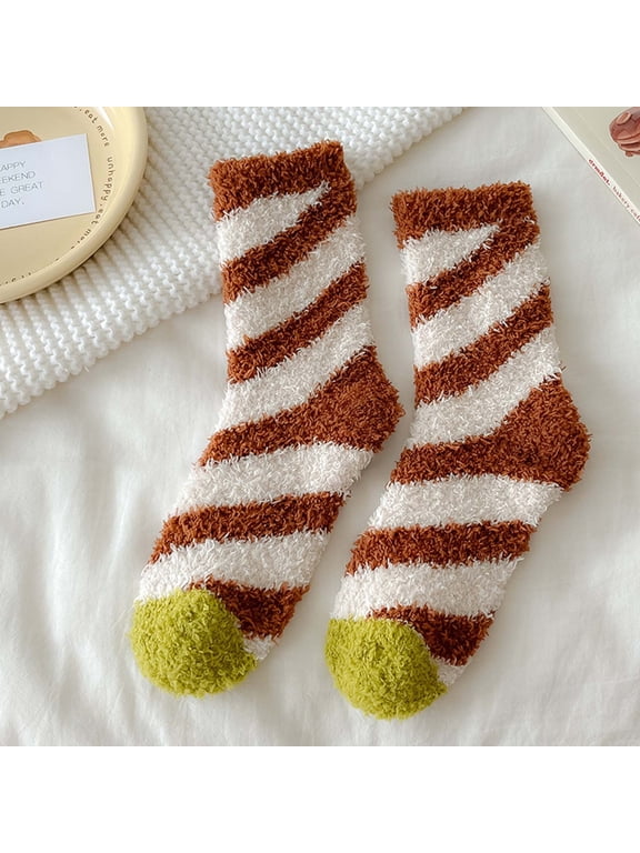 Hot Sales Socks Under $1 Womens Fuzzy Slipper Socks Coral Velvet Fuzzy Candy Cane Non Slip Indoor Christmas Holiday Home Sleeping Gift
