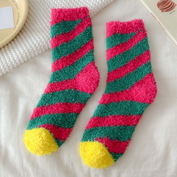 CNJKEHIUV Hot Sales Socks Under $1 Womens Fuzzy Slipper Socks Coral Velvet Fuzzy Candy Cane Non Slip Indoor Christmas Holiday Home Sleeping Gift