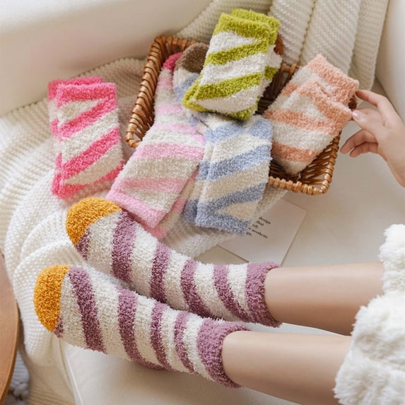 CNJKEHIUV Hot Sales Socks Under $1 Womens Fuzzy Slipper Socks Coral Velvet Fuzzy Candy Cane Non Slip Indoor Christmas Holiday Home Sleeping Gift