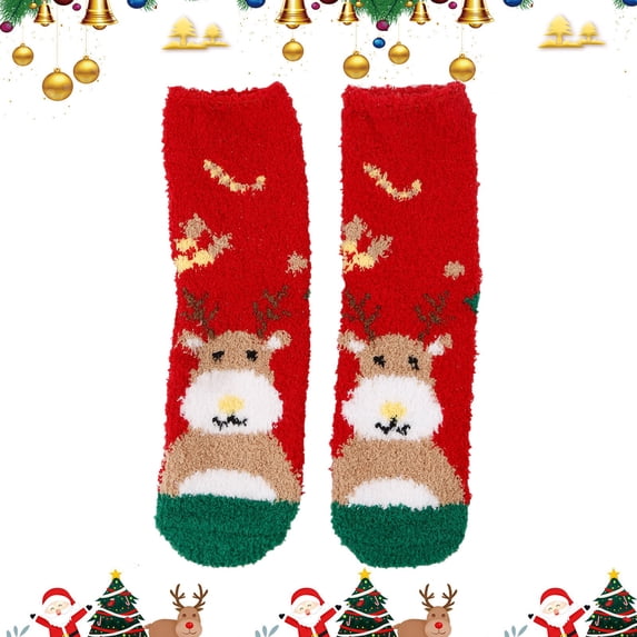 CNJKEHIUV Socks Under $1 Womens Fuzzy Slipper Socks Coral Velvet Fuzzy Non Slip Indoor Christmas Holiday Home Sleeping Gift