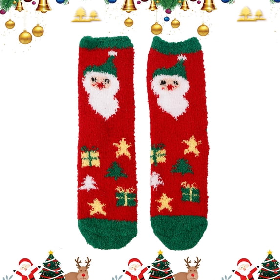 CNJKEHIUV Hot Sales Socks Under $1 Womens Fuzzy Slipper Socks Coral Velvet Fuzzy Non Slip Indoor Christmas Holiday Home Sleeping Gift