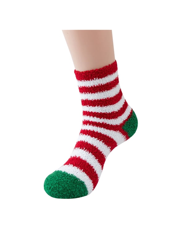 Socks Under $1 Womens Fuzzy Slipper Socks Coral Velvet Fuzzy Reindeer Non Slip Indoor Christmas Holiday Home Sleeping Gift
