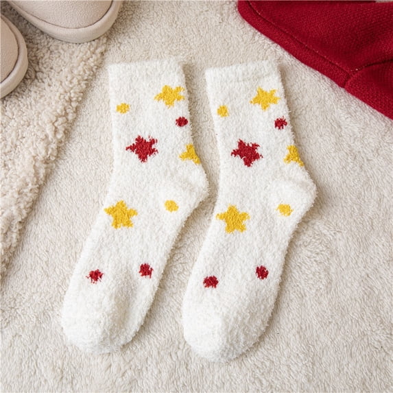 CNJKEHIUV Hot Sales Socks Under $1 Womens Fuzzy Slipper Socks Coral Velvet Fuzzy Star Non Slip Indoor Christmas Holiday Home Sleeping Gift