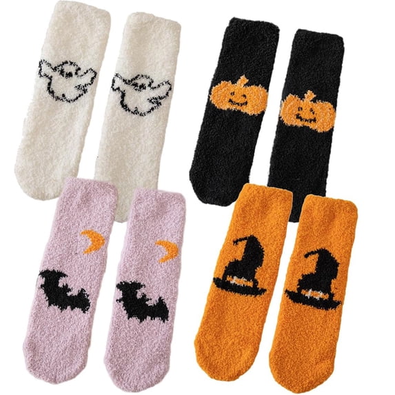CNJKEHIUV Hot Sales Socks Under $1 Womens Halloween Socks Pumpkin Bat Ghost Print Mid Calf Crew Socks Funny Spooky Holiday Party Gift Warm