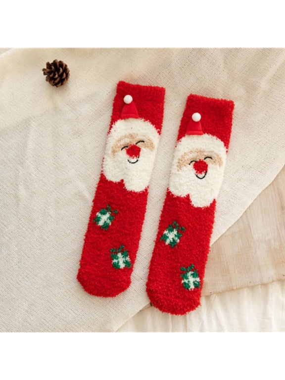 Hot Sales Socks Under $2 Womens Fuzzy Slipper Socks Coral Velvet Fuzzy Non Slip Indoor Christmas Holiday Home Sleeping Gift