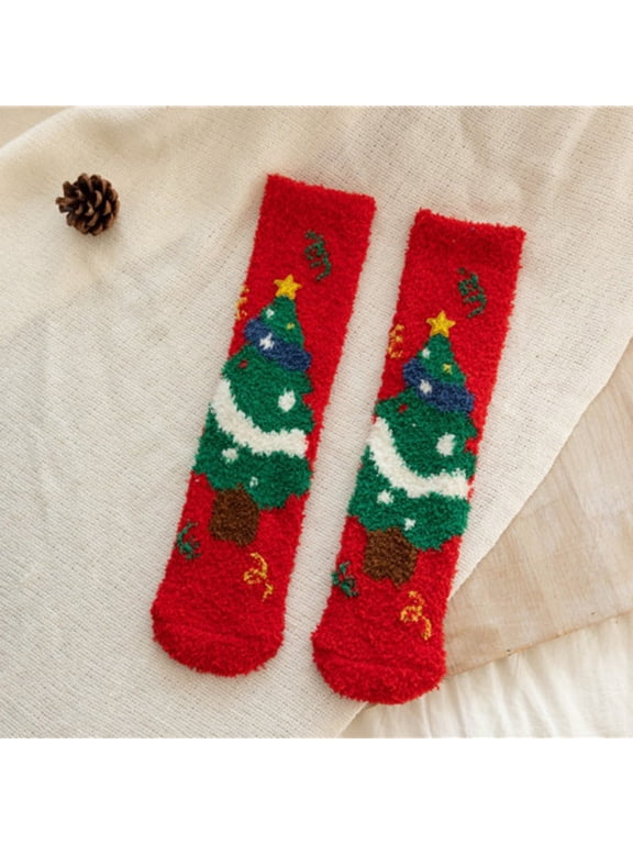 Hot Sales Socks Under $2 Womens Fuzzy Slipper Socks Coral Velvet Fuzzy Non Slip Indoor Christmas Holiday Home Sleeping Gift