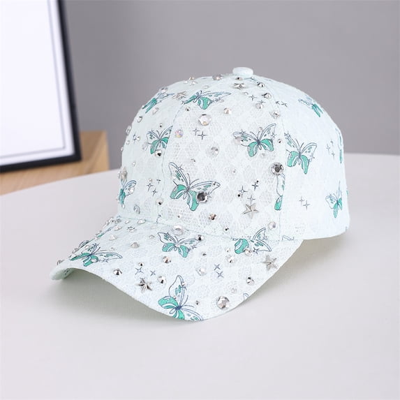CNJKEHIUV Under $5 Fashion Rhinestone Denim Baseball Cap Studded Bling Hat for Women Women's Rhinestone Butterfly Baseball Cap Sky Blue One Size