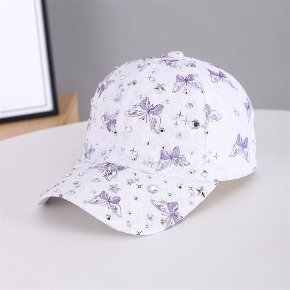 CNJKEHIUV Under $5 Women's Rhinestone Butterfly Baseball Cap Breathable Sun Hat for Spring Summer Outdoor Activities Purple One Size