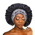 thumbnail image 1 of CNJKEHIUV Under 6$ Hot Sales Summer Sales New Elastic Headband Satin Bonnet Hat Sleep Cap Women Beauty Salon Black One Size, 1 of 3
