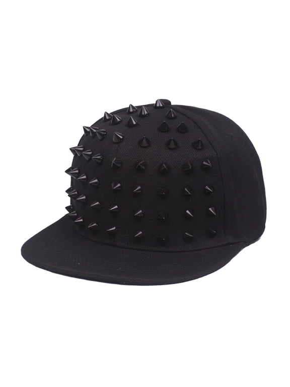 Under 6$ Hot Sales Summer Sales Womens/Mens Punk Rock Studded Cap Adjustable Hip Hop Baseball Hat Flat Brimmed Hat Black