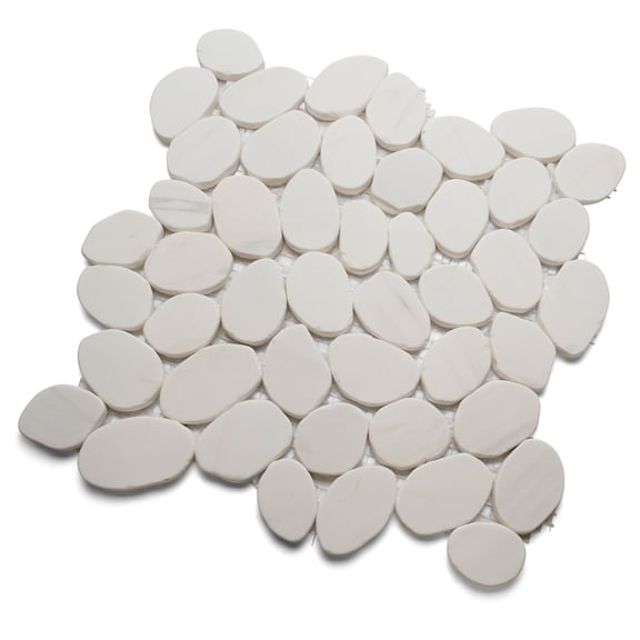 CNK Tile Bianco Dolomite Sliced Round Medium Pebble Tile - 12" x 12" Polished Natural Stone for Bathroom Kitchen Backsplash Floor & Wall Decor - Durable Easy Installation Low Maintenance - Pack of 1