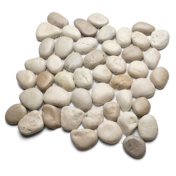 CNK Tile Glazed Java Tan and White Pebble Tile 12" x 12" Unpolished Natural Stone for Bathroom Kitchen Backsplash Shower Floors Home Decor Weather-Resistant Easy Glue-Down Installation Pack 1